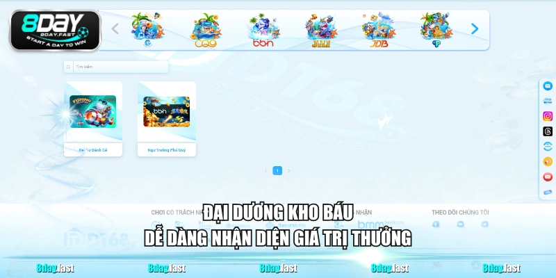 Đại Dương Kho Báu dễ dàng nhận diện giá trị thưởng