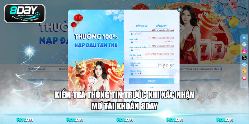 Kiểm tra thông tin trước khi xác nhận mở tài khoản 8DAY