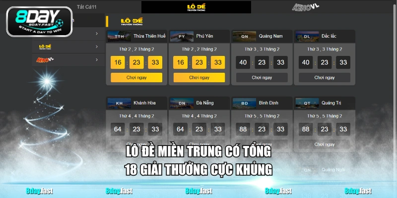 Lô đề miền Trung có tổng 18 giải thưởng cực khủng
