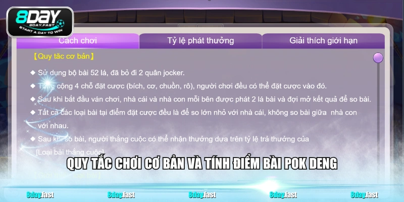 Quy tắc chơi cơ bản và tính điểm bài Pok Deng