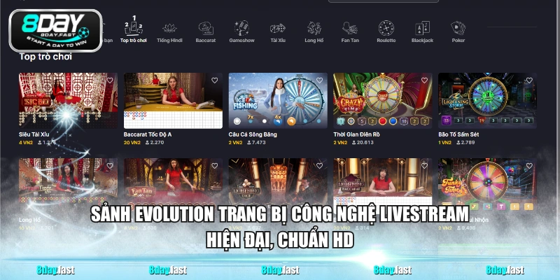 Sảnh Evolution trang bị công nghệ livestream hiện đại, chuẩn HD