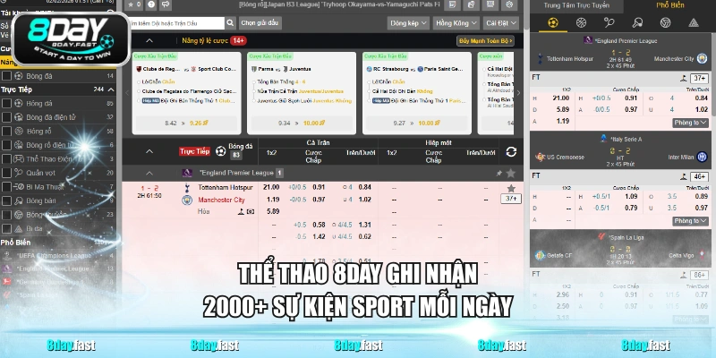 Thể thao 8DAY ghi nhận 2000+ sự kiện sport mỗi ngày