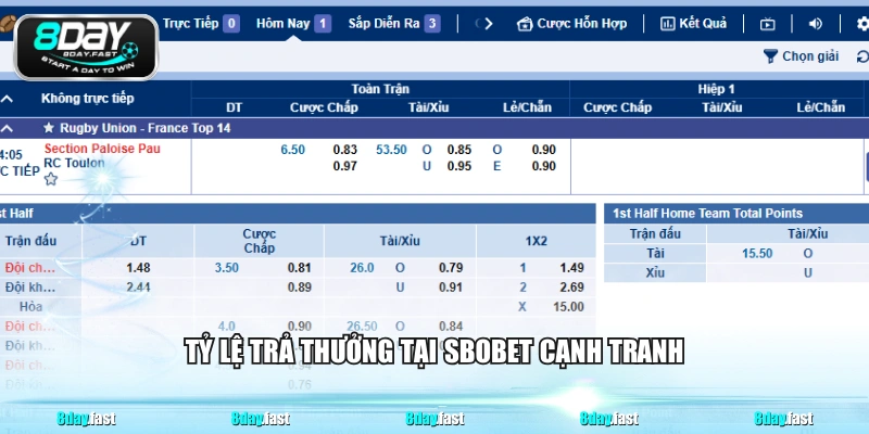 Tỷ lệ trả thưởng tại SBOBET cạnh tranh